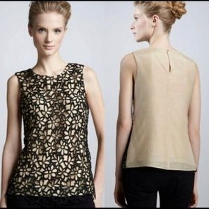 Nieman Marcus Target Collab Tan Black Lace Overlay Sleeveless Dressy Top XS